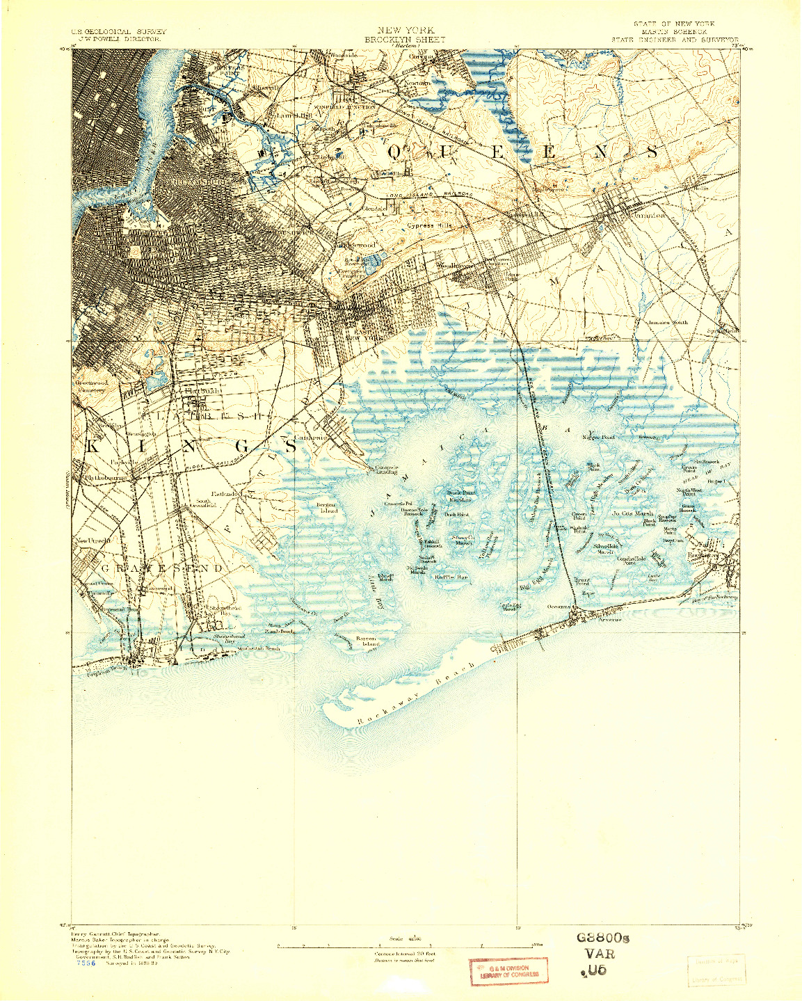 USGS 1:62500-SCALE QUADRANGLE FOR BROOKLYN, NY 1889