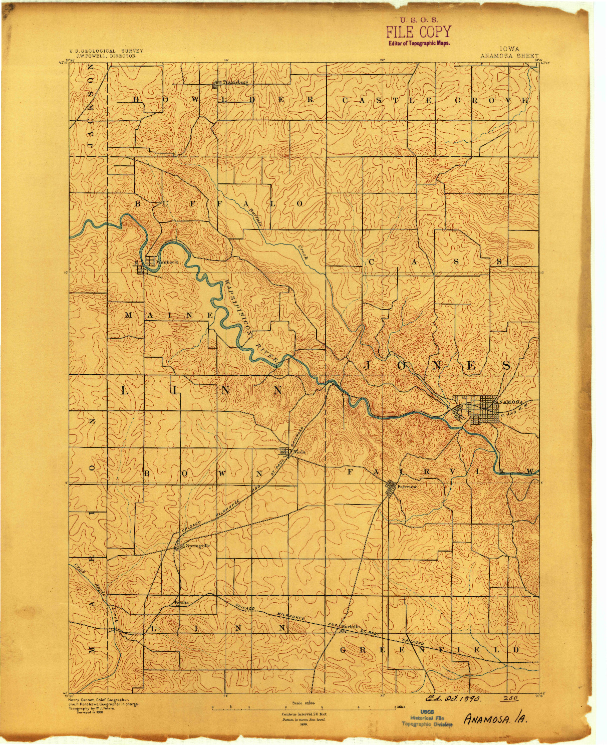 USGS 1:62500-SCALE QUADRANGLE FOR ANAMOSA, IA 1890