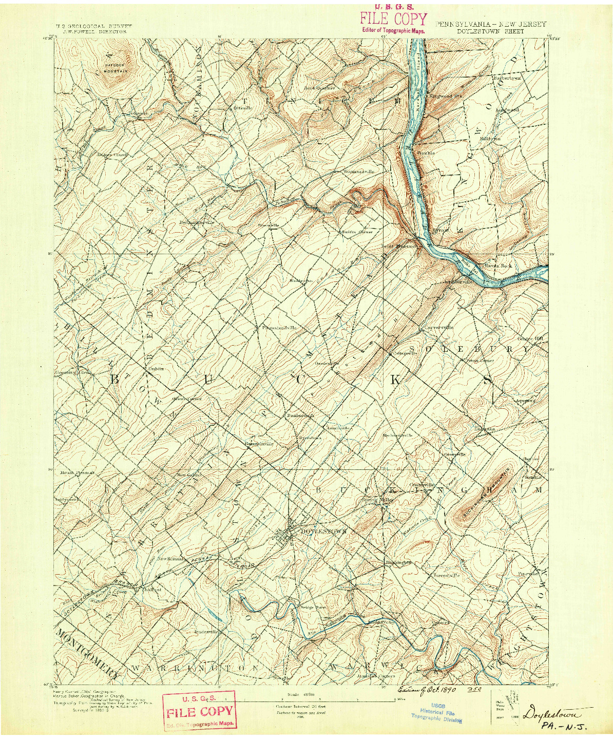 USGS 1:62500-SCALE QUADRANGLE FOR DOYLESTOWN, PA 1890