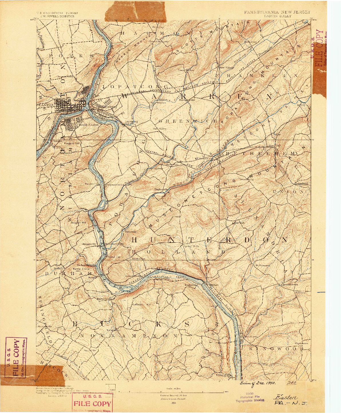 USGS 1:62500-SCALE QUADRANGLE FOR EASTON, PA 1890