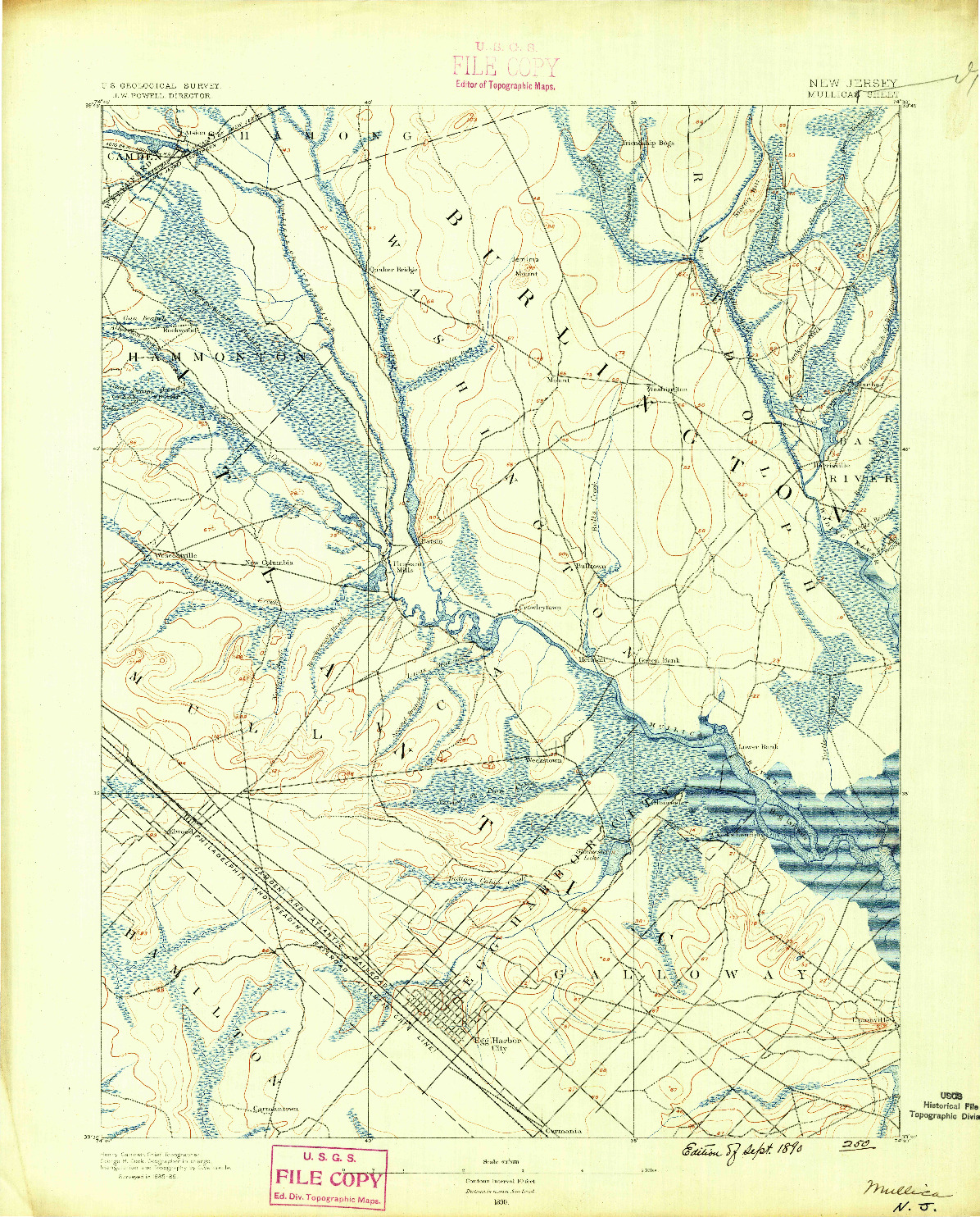 USGS 1:62500-SCALE QUADRANGLE FOR MULLICA, NJ 1890