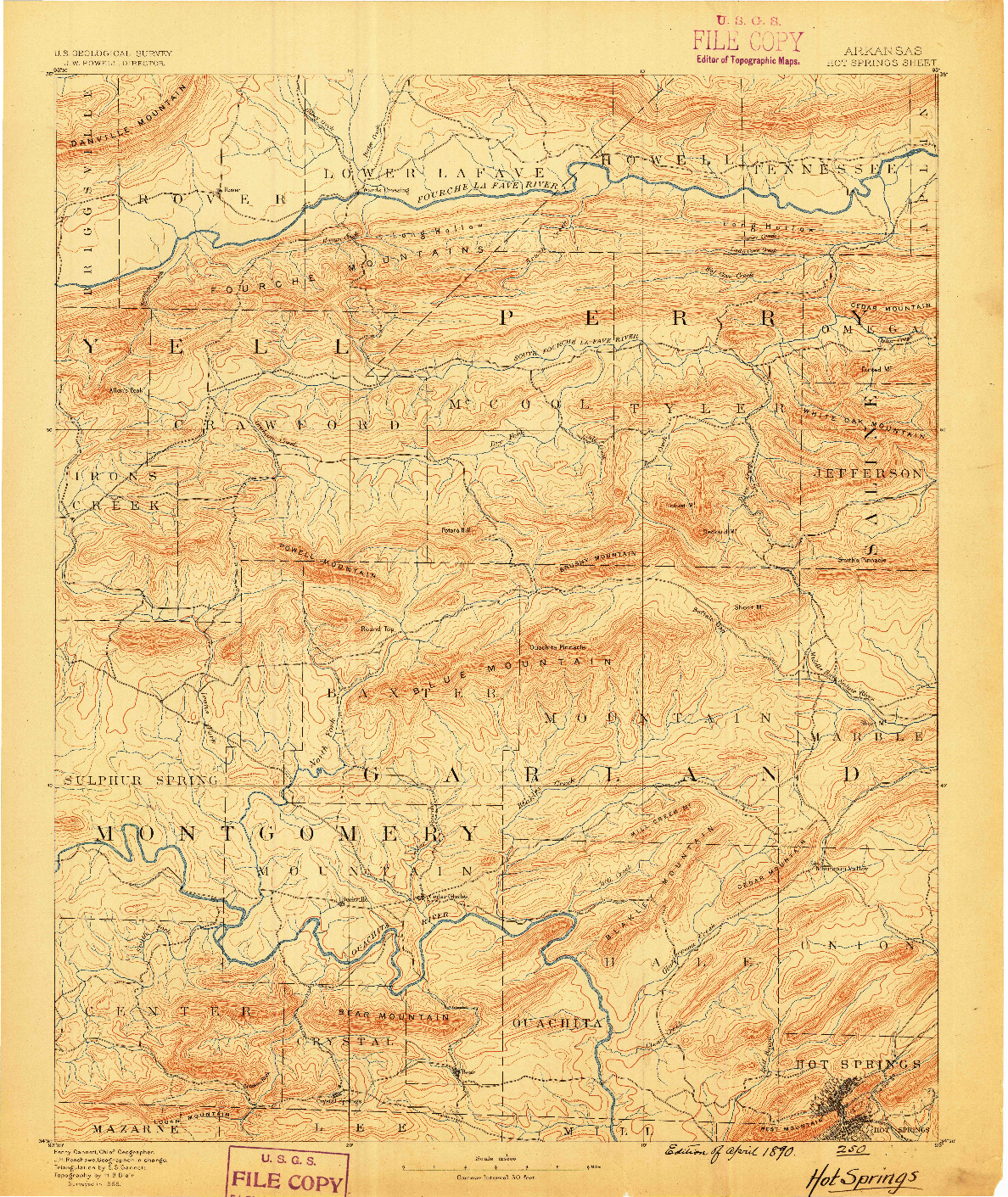 USGS 1:125000-SCALE QUADRANGLE FOR HOT SPRINGS, AR 1890