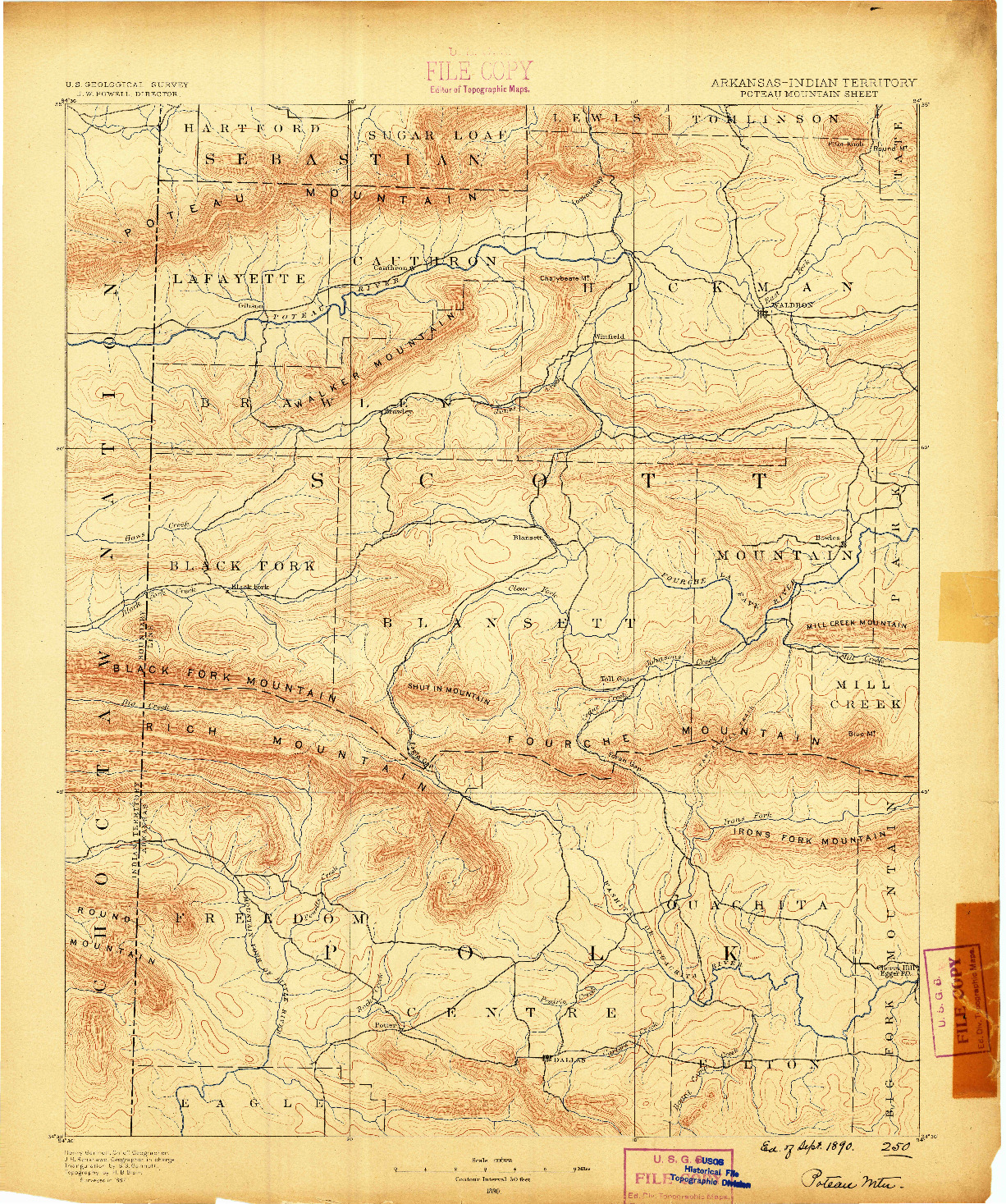 USGS 1:125000-SCALE QUADRANGLE FOR POTEAU MOUNTAIN, AR 1890