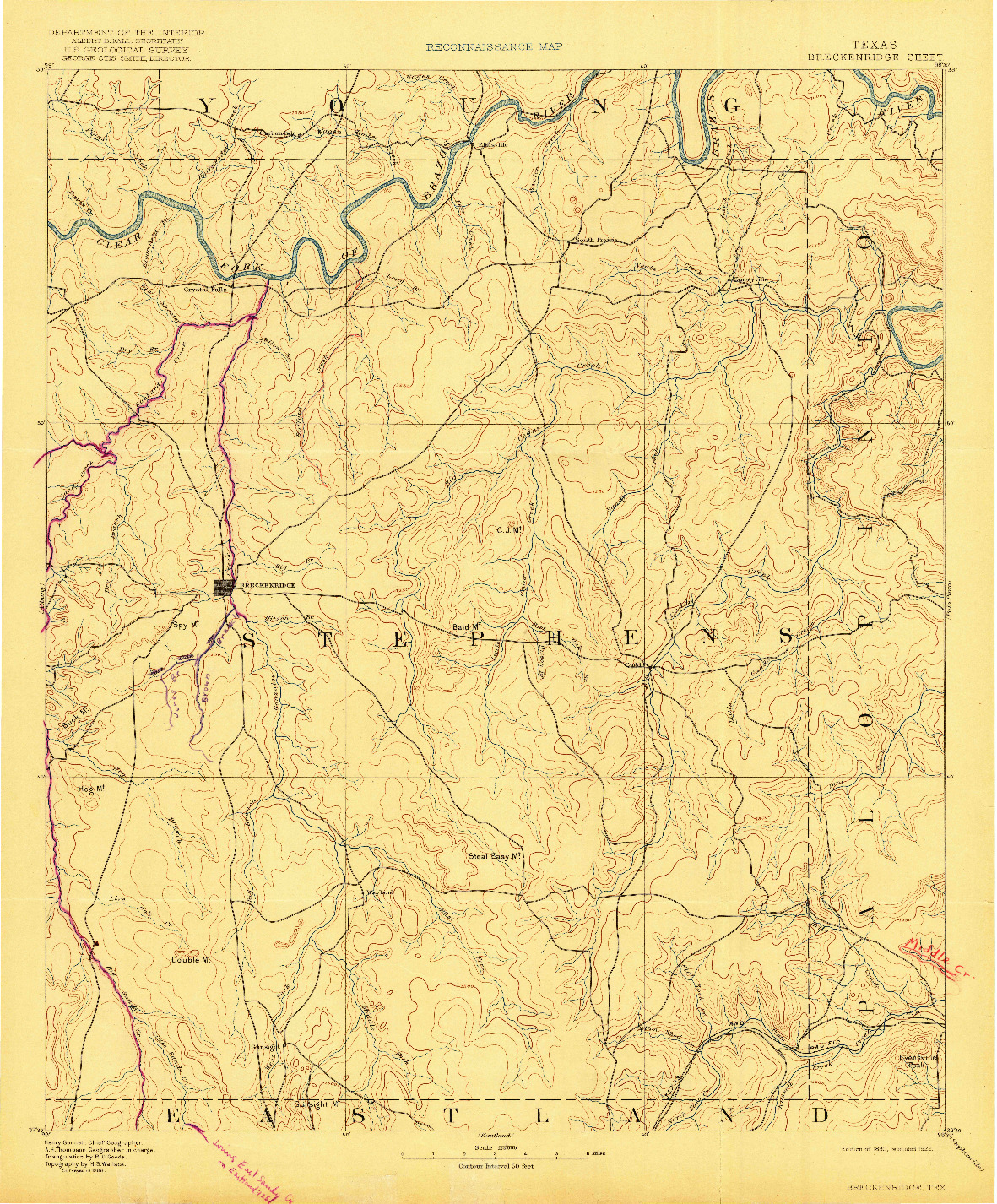 USGS 1:125000-SCALE QUADRANGLE FOR BRECKENRIDGE, TX 1890
