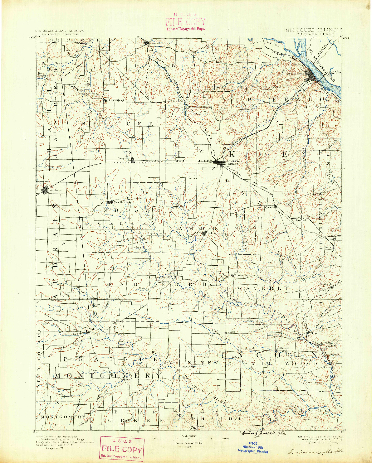 USGS 1:125000-SCALE QUADRANGLE FOR LOUISIANA, MO 1890