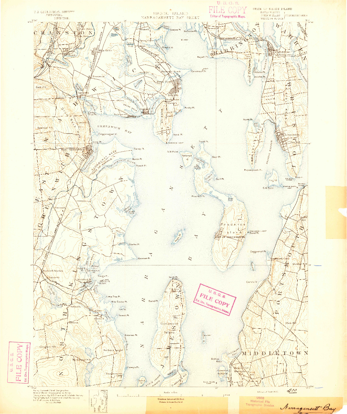 USGS 1:62500-SCALE QUADRANGLE FOR NARRAGANSETT BAY, RI 1890