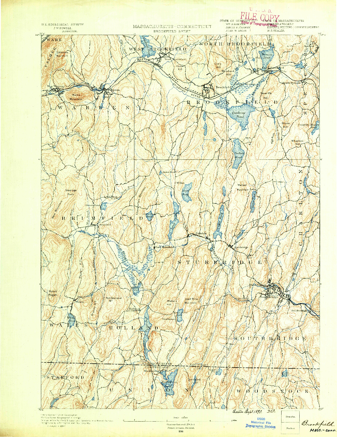 USGS 1:62500-SCALE QUADRANGLE FOR BROOKFIELD, MA 1890