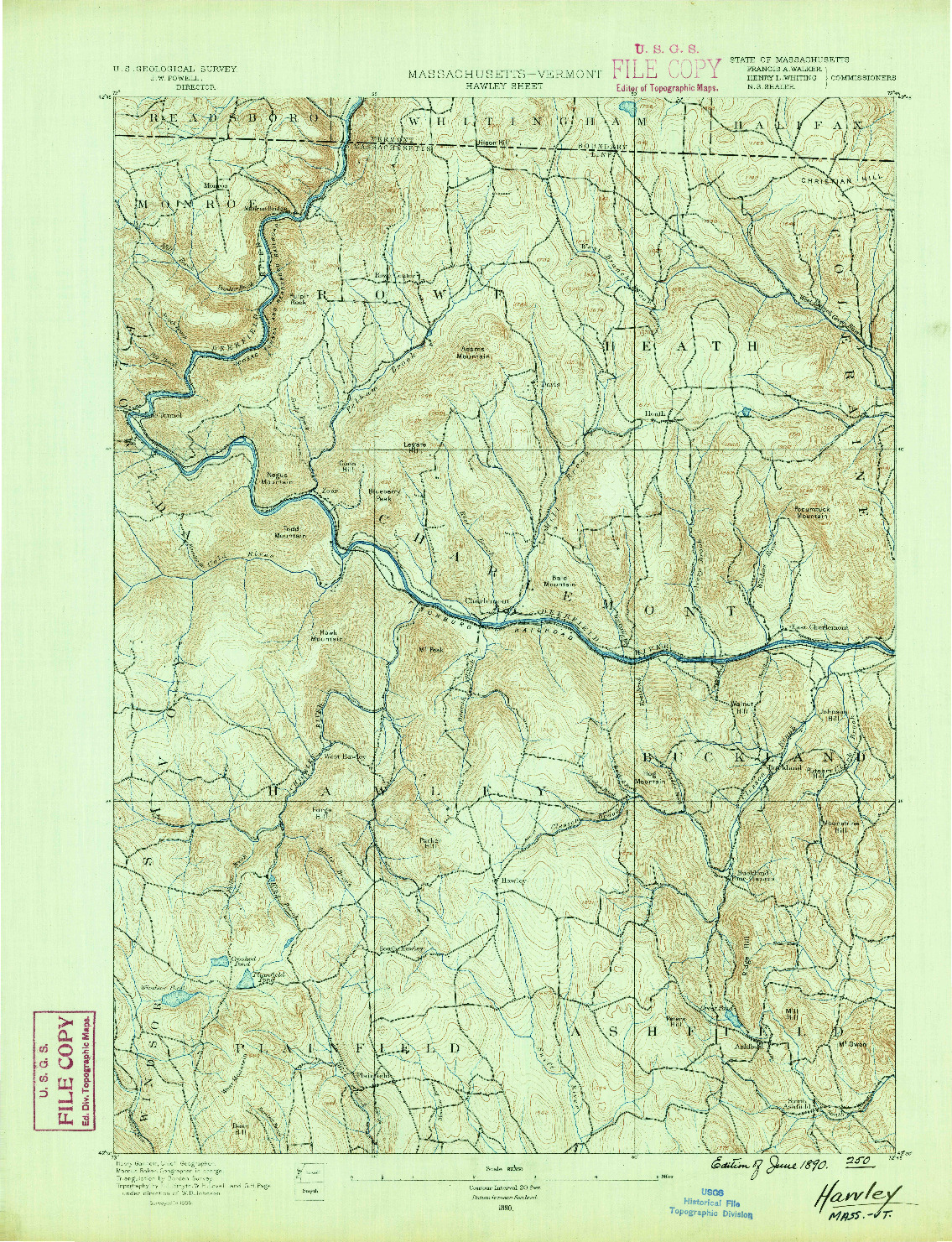 USGS 1:62500-SCALE QUADRANGLE FOR HAWLEY, MA 1890
