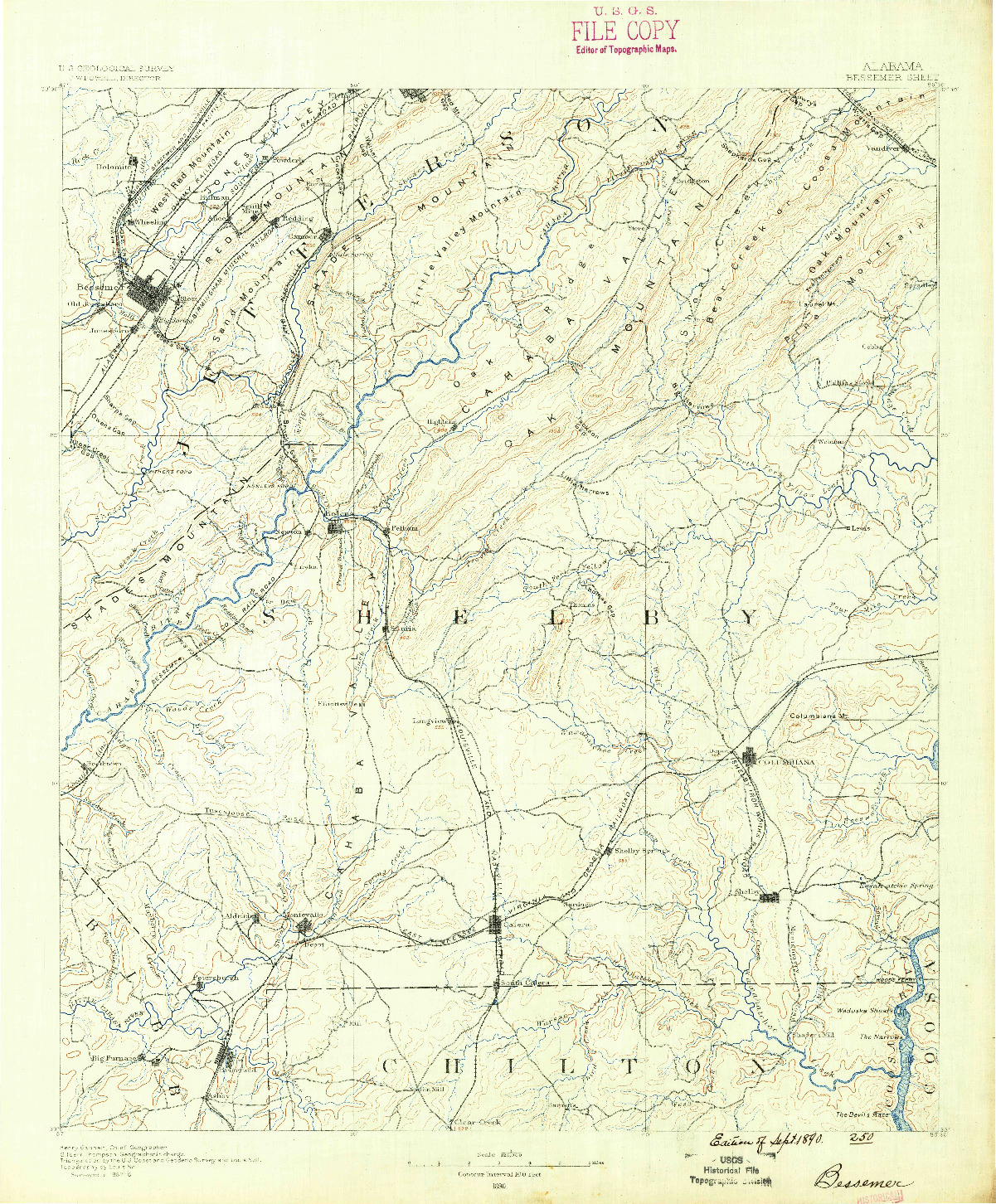 USGS 1:125000-SCALE QUADRANGLE FOR BESSEMER, AL 1890