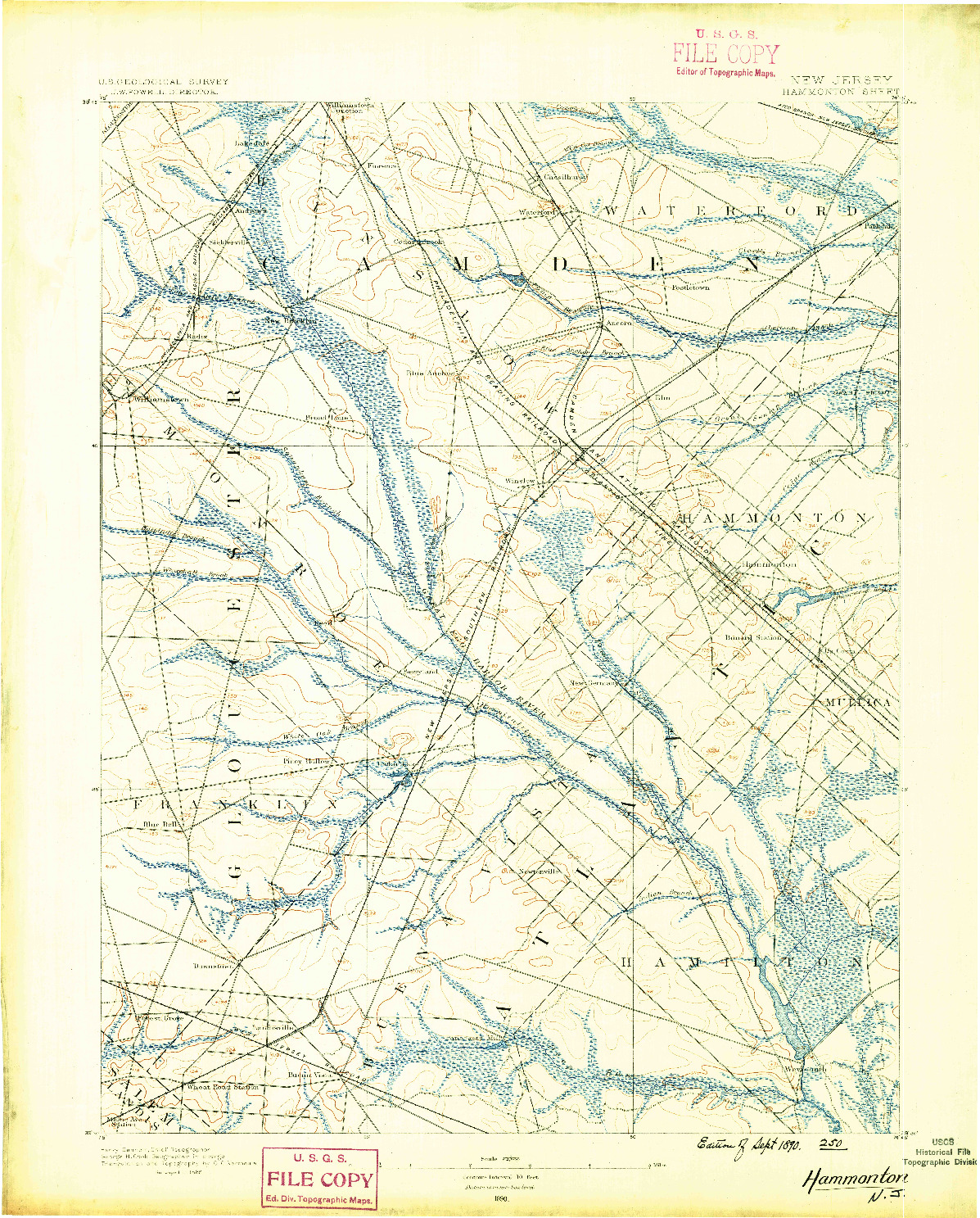 USGS 1:62500-SCALE QUADRANGLE FOR HAMMONTON, NJ 1890