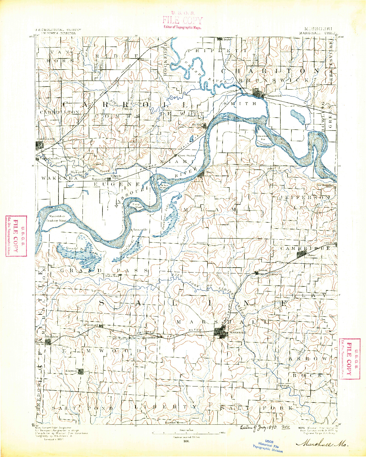 USGS 1:125000-SCALE QUADRANGLE FOR MARSHALL, MO 1890