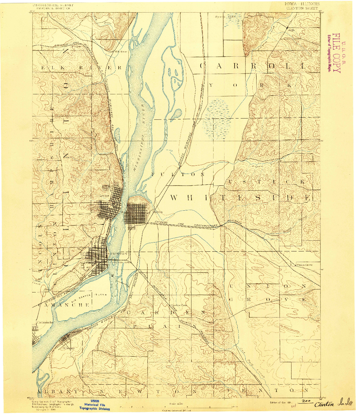 USGS 1:62500-SCALE QUADRANGLE FOR CLINTON, IA 1891