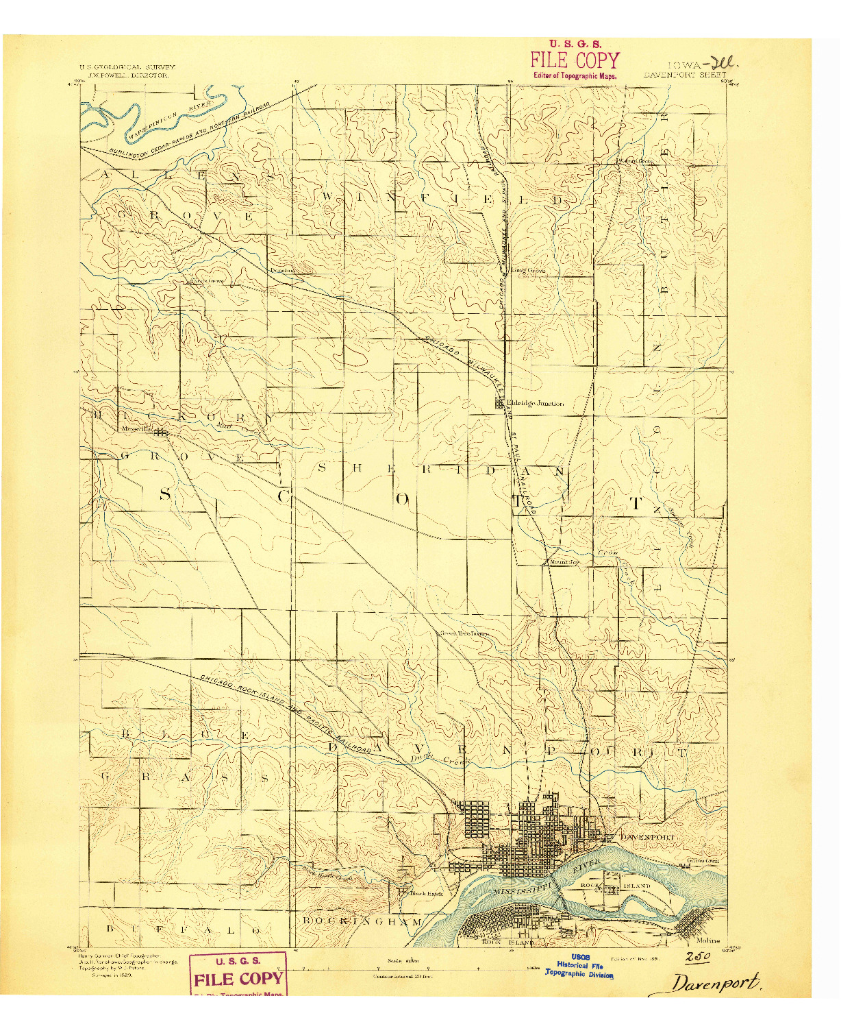 USGS 1:62500-SCALE QUADRANGLE FOR DAVENPORT, IA 1891