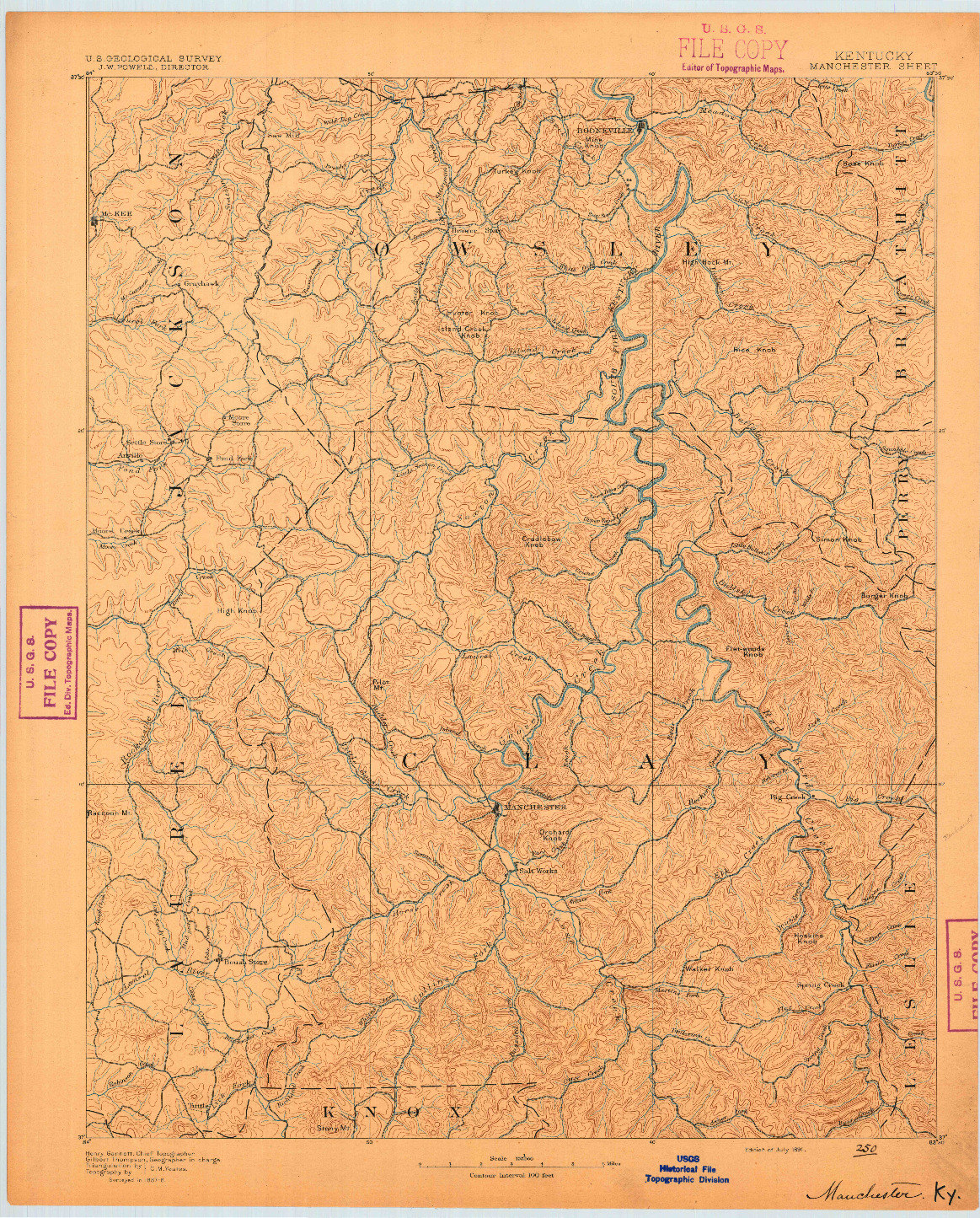 USGS 1:125000-SCALE QUADRANGLE FOR MANCHESTER, KY 1891