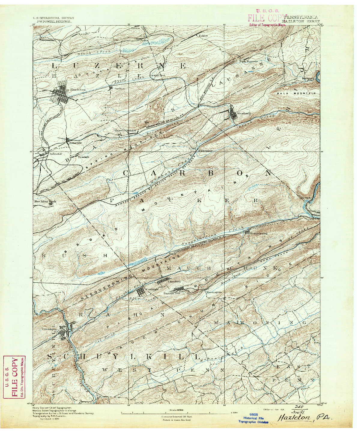 USGS 1:62500-SCALE QUADRANGLE FOR HAZLETON, PA 1891