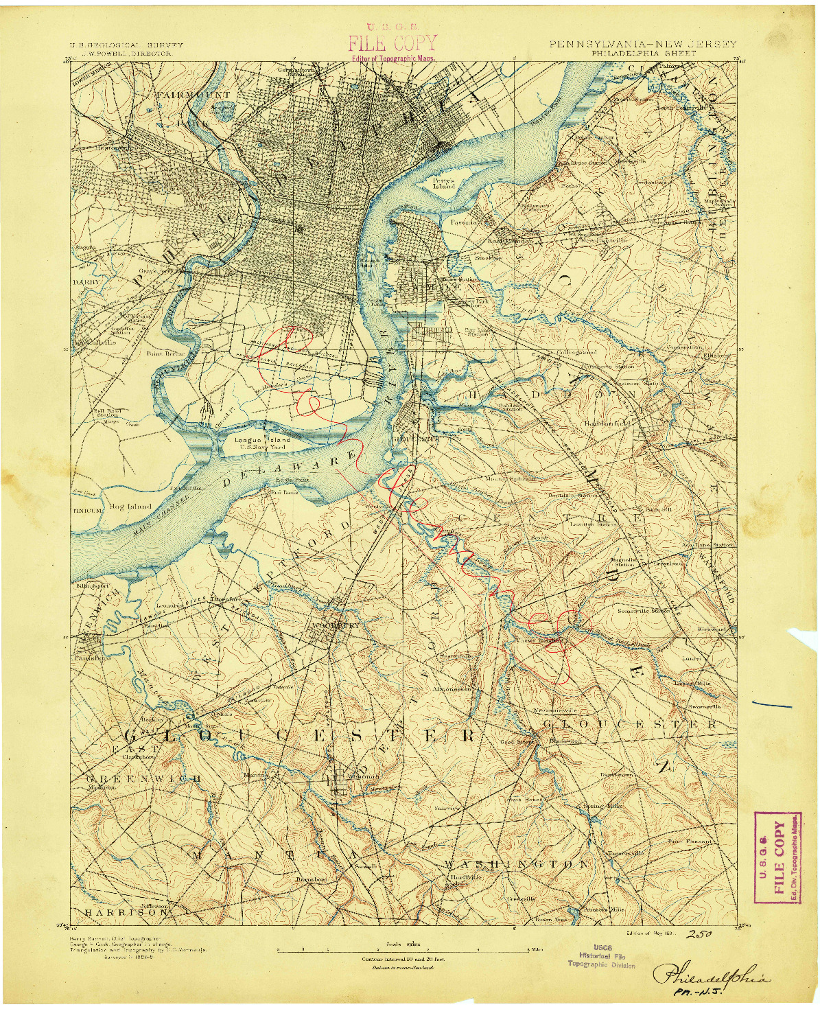 USGS 1:62500-SCALE QUADRANGLE FOR PHILADELPHIA, PA 1891