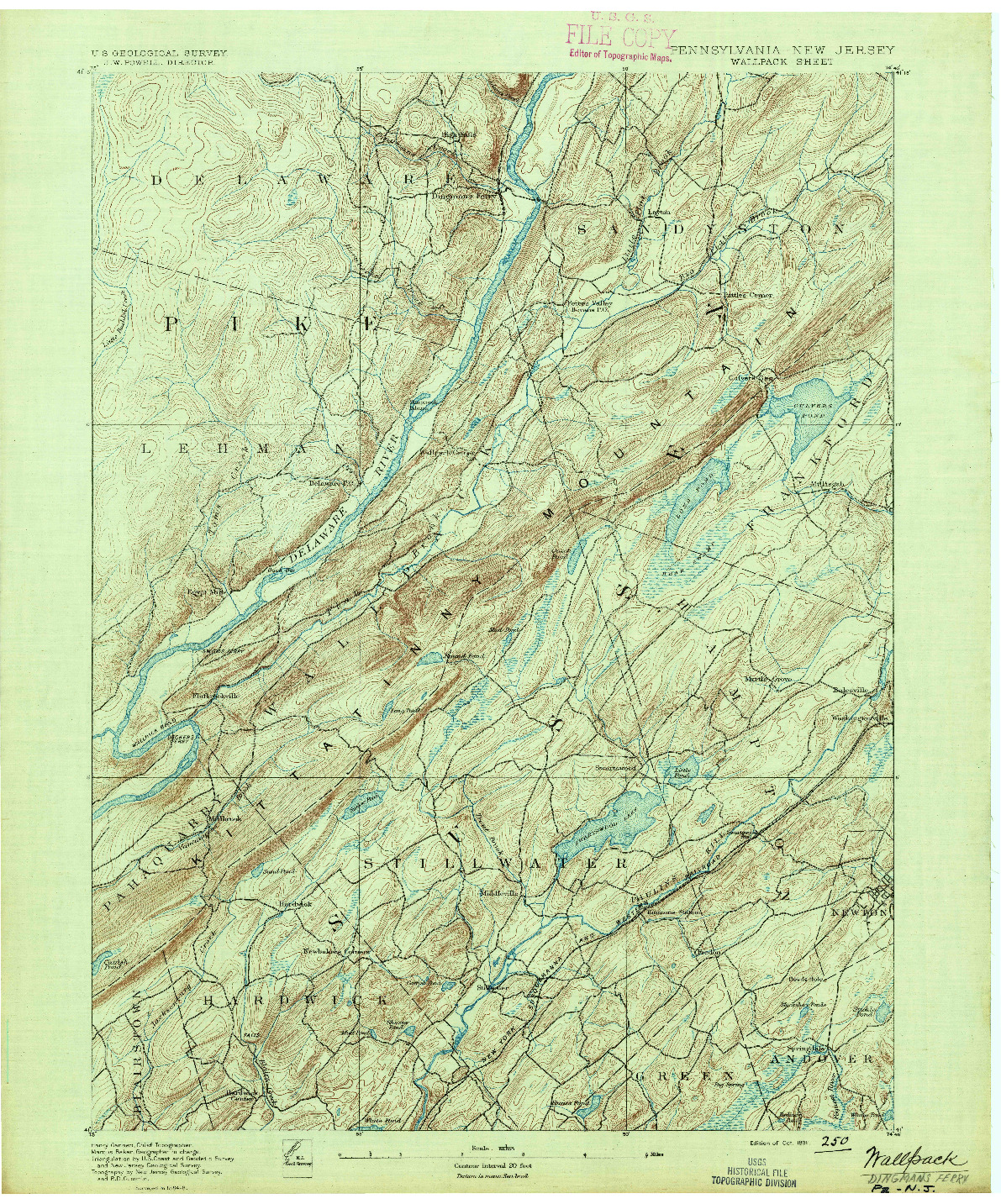 USGS 1:62500-SCALE QUADRANGLE FOR WALLPACK, PA 1891