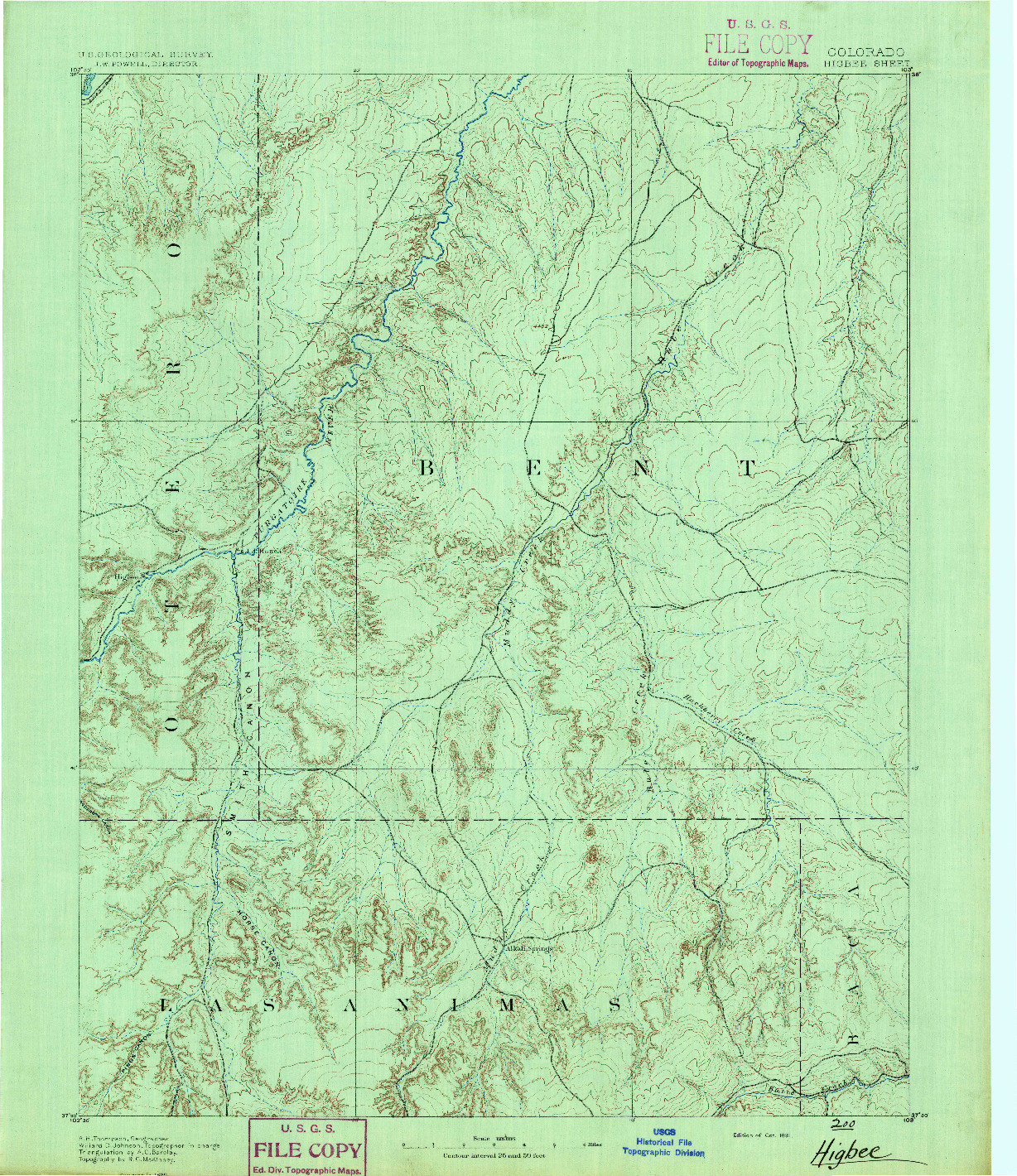 USGS 1:125000-SCALE QUADRANGLE FOR HIGBEE, CO 1891
