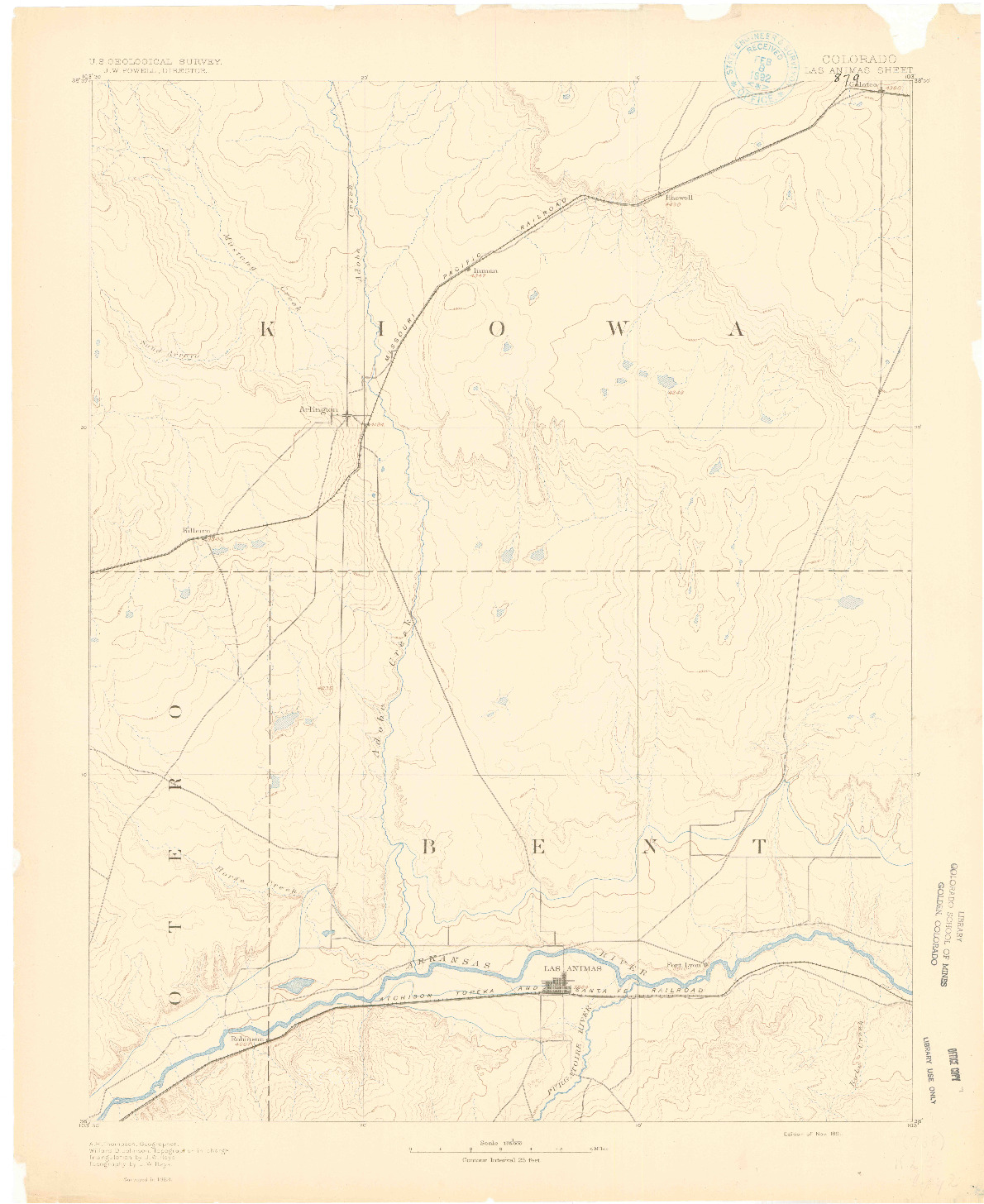USGS 1:125000-SCALE QUADRANGLE FOR LAS ANIMAS, CO 1891