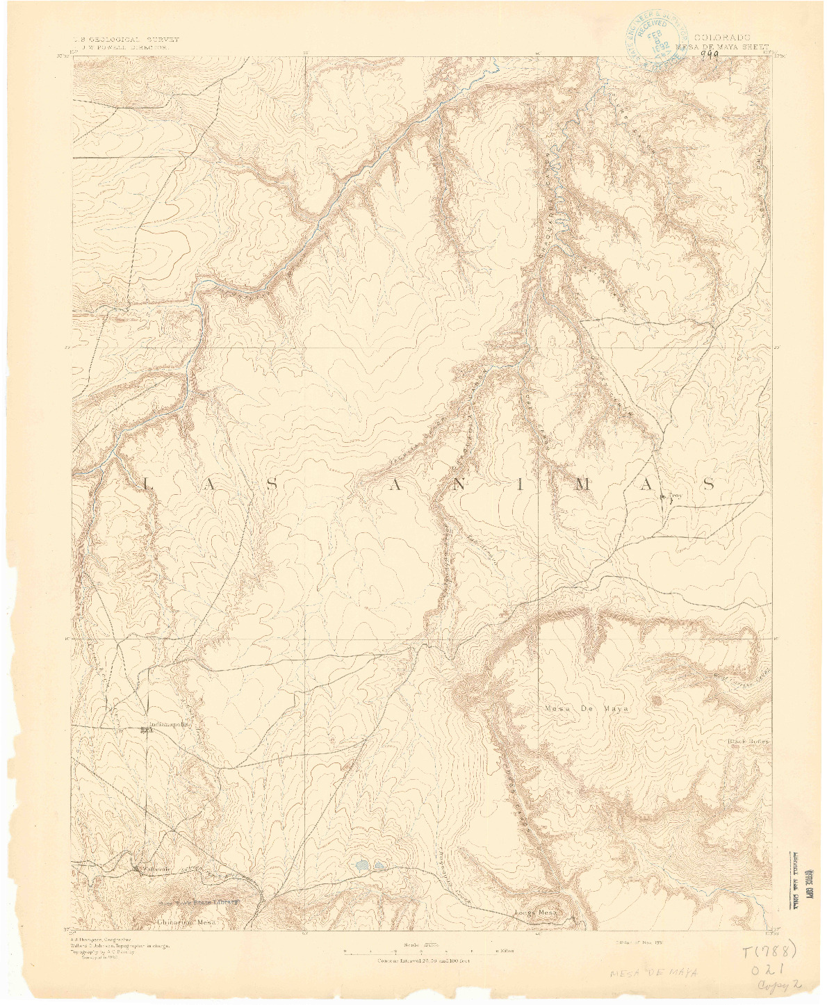 USGS 1:125000-SCALE QUADRANGLE FOR MESA DE MAYA, CO 1891