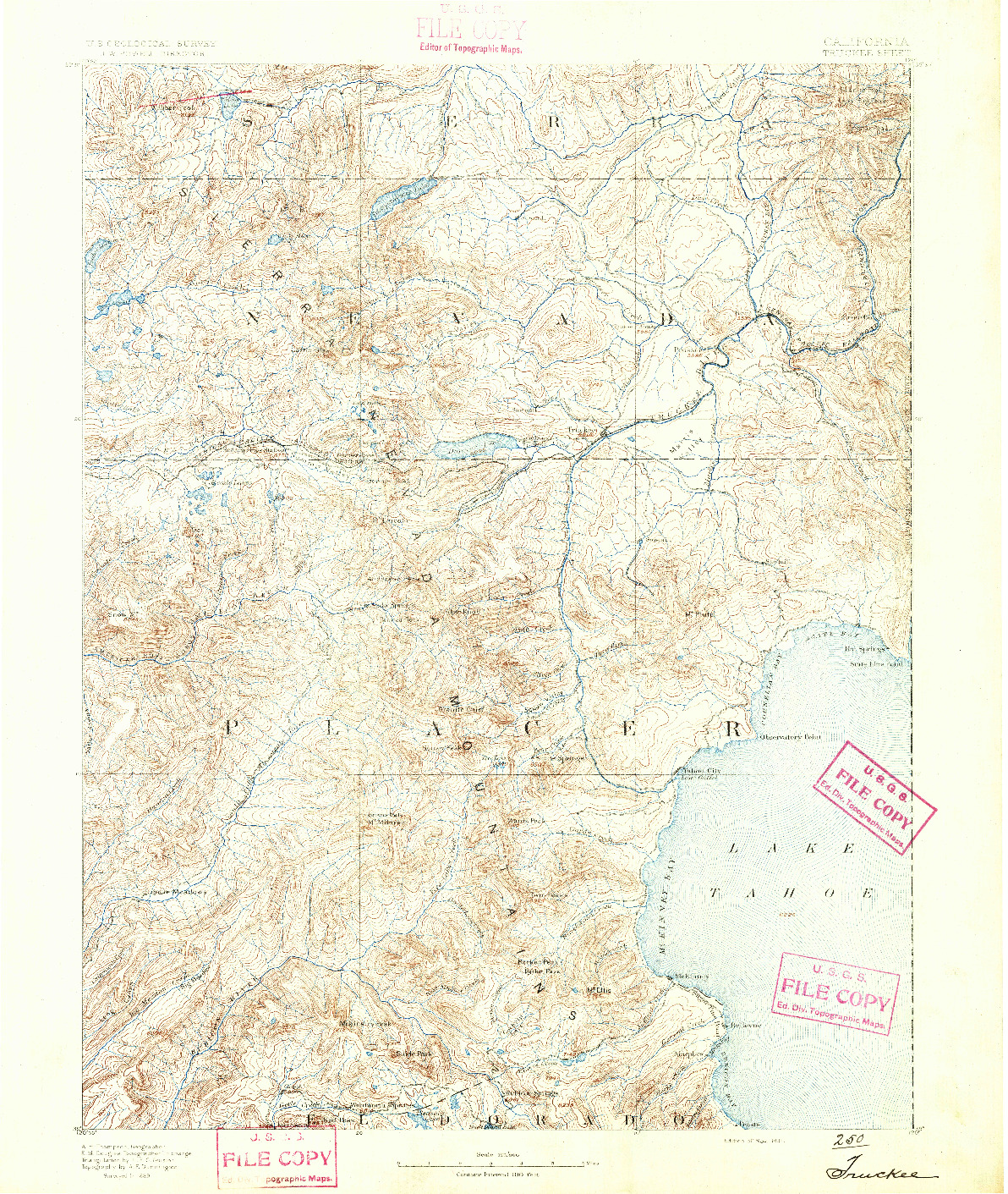 USGS 1:125000-SCALE QUADRANGLE FOR TRUCKEE, CA 1891