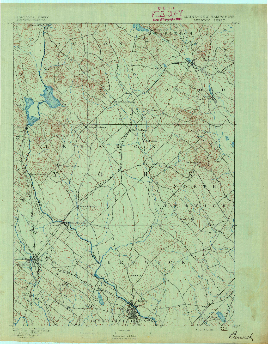 USGS 1:62500-SCALE QUADRANGLE FOR BERWICK, ME 1891