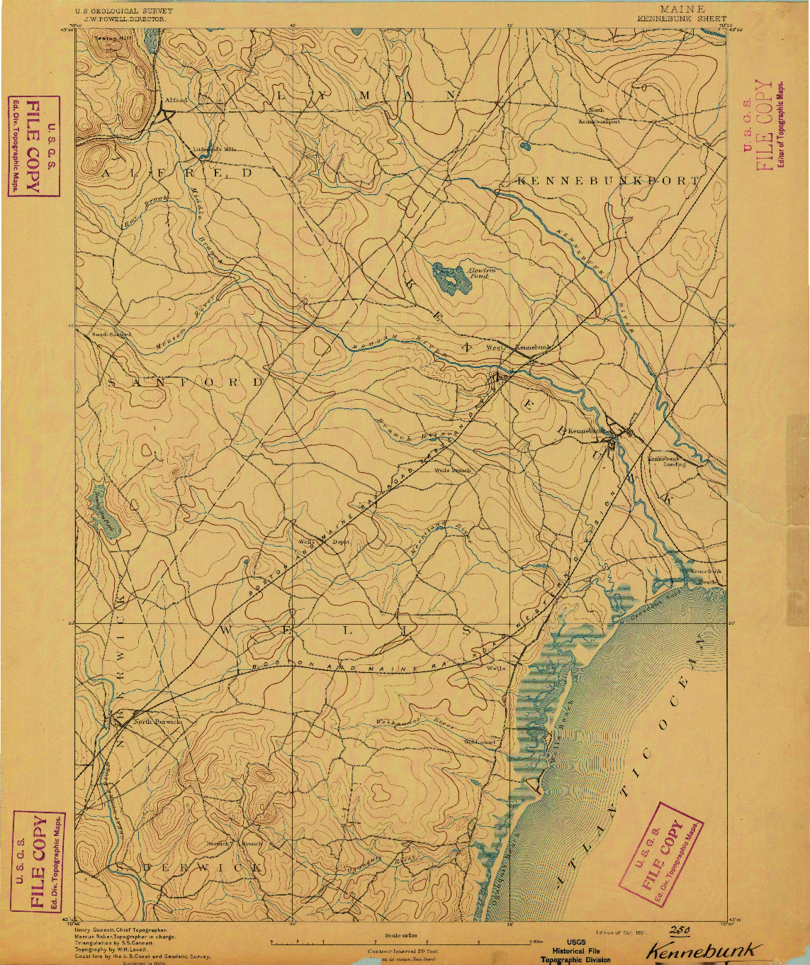 USGS 1:62500-SCALE QUADRANGLE FOR KENNEBUNK, ME 1891