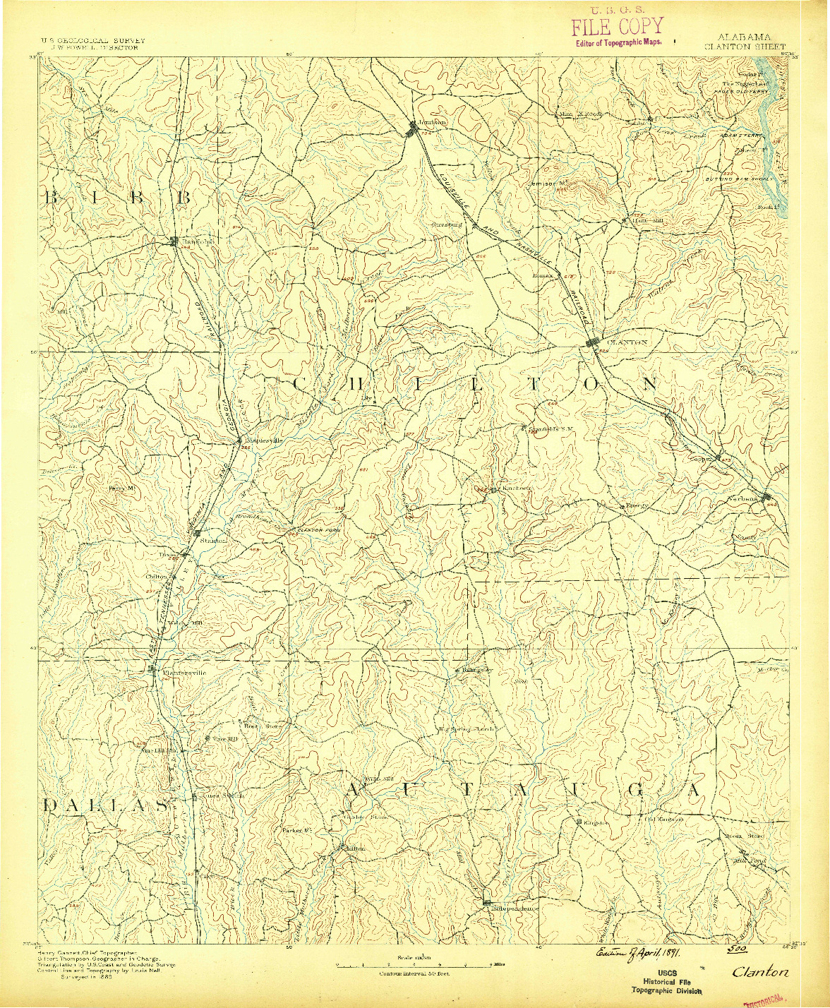 USGS 1:125000-SCALE QUADRANGLE FOR CLANTON, AL 1891
