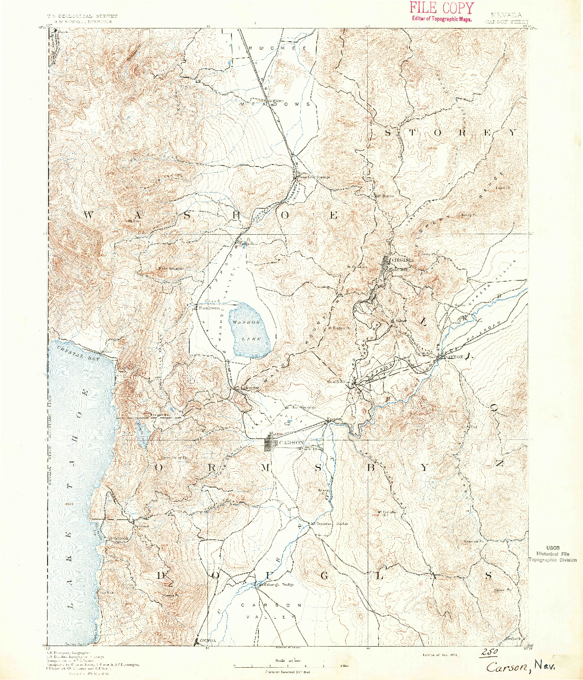 USGS 1:125000-SCALE QUADRANGLE FOR CARSON, NV 1891