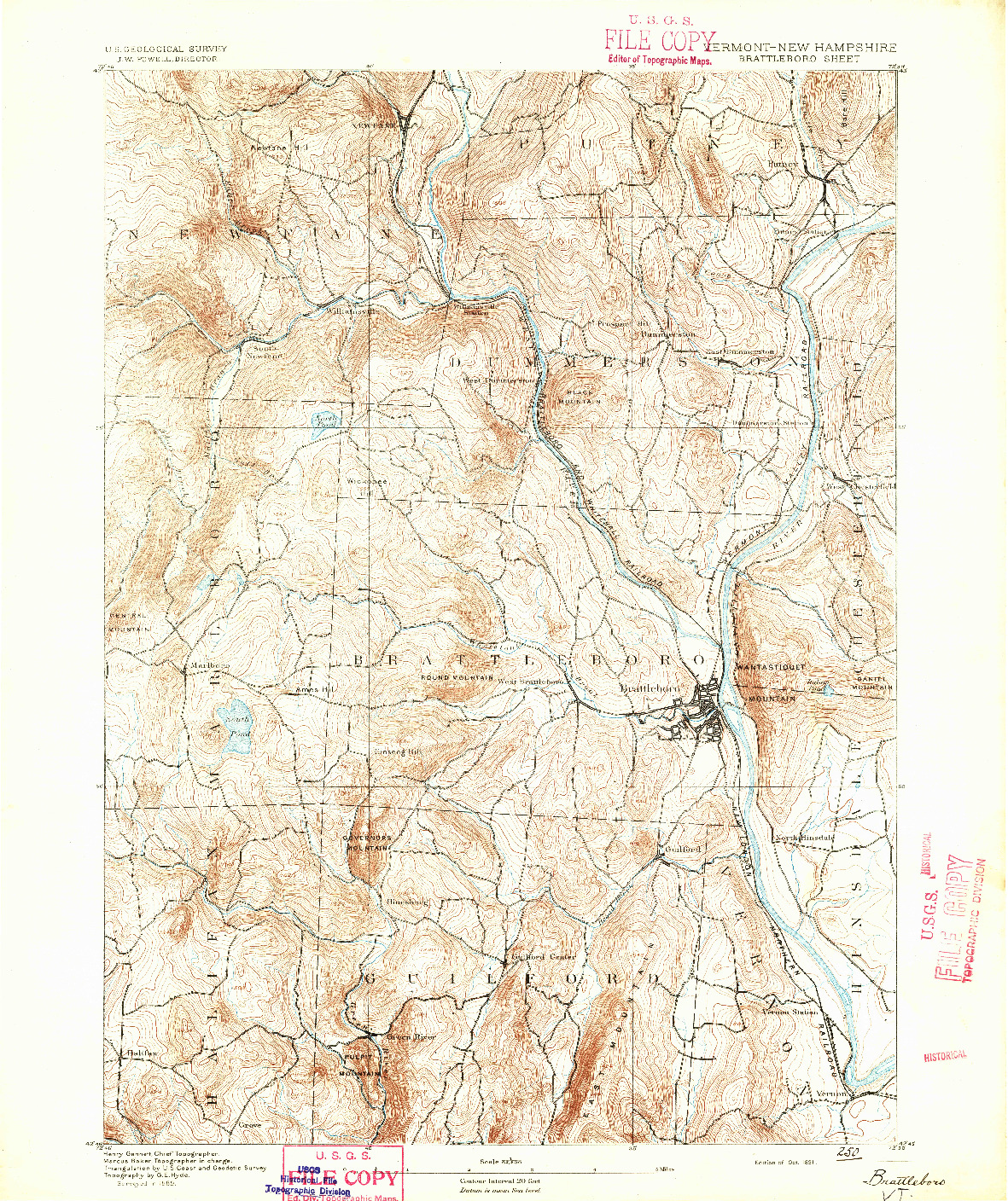 USGS 1:62500-SCALE QUADRANGLE FOR BRATTLEBORO, VT 1891