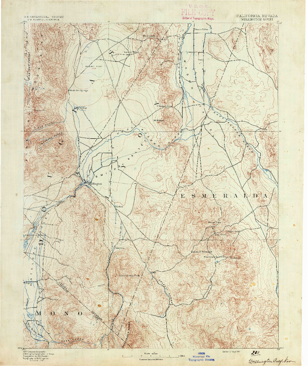 USGS 1:125000-SCALE QUADRANGLE FOR WELLINGTON, CA 1891