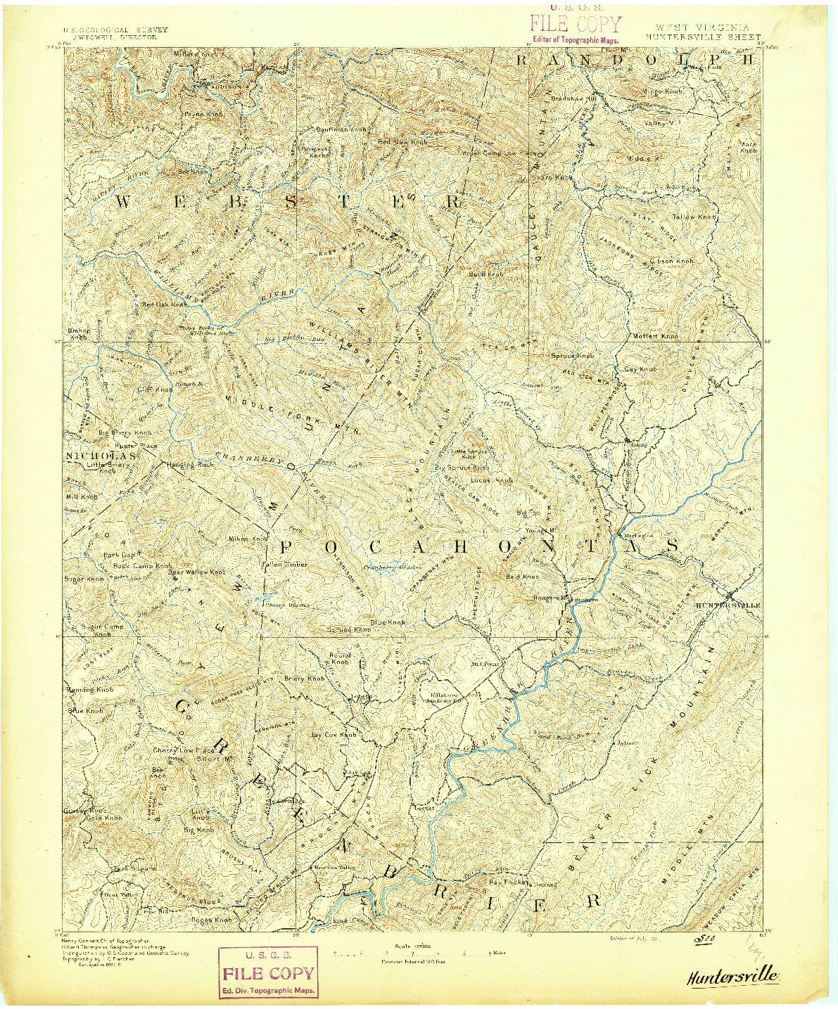 USGS 1:125000-SCALE QUADRANGLE FOR HUNTERSVILLE, WV 1891