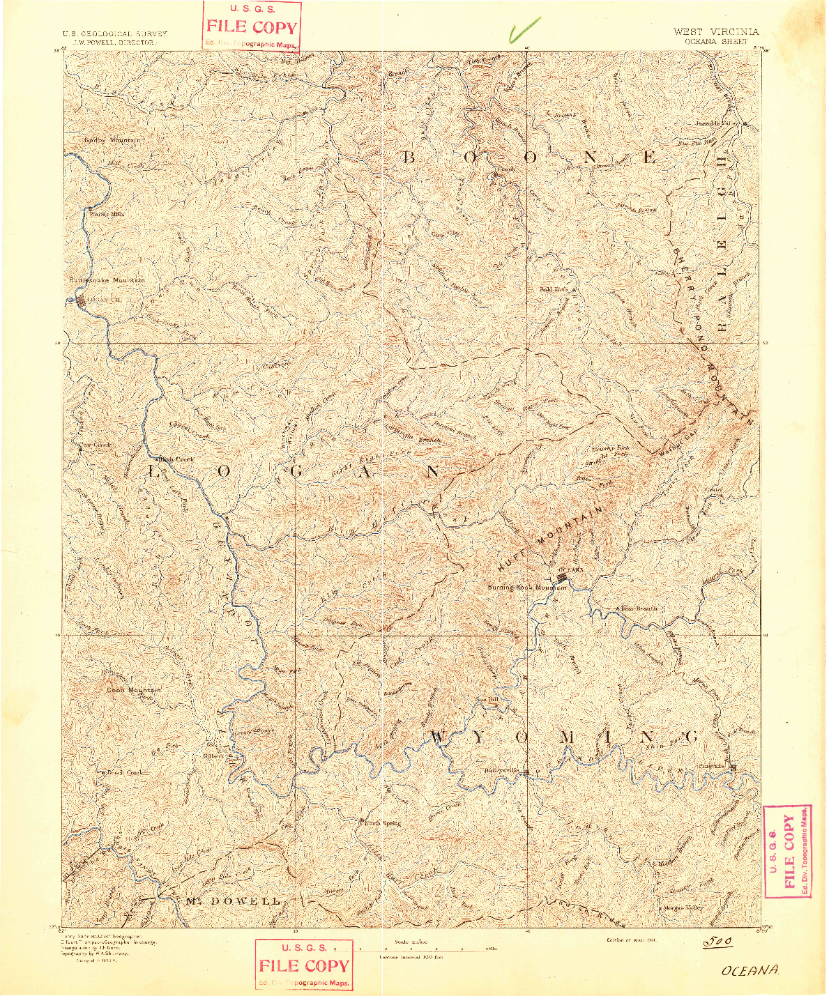 USGS 1:125000-SCALE QUADRANGLE FOR OCEANA, WV 1891