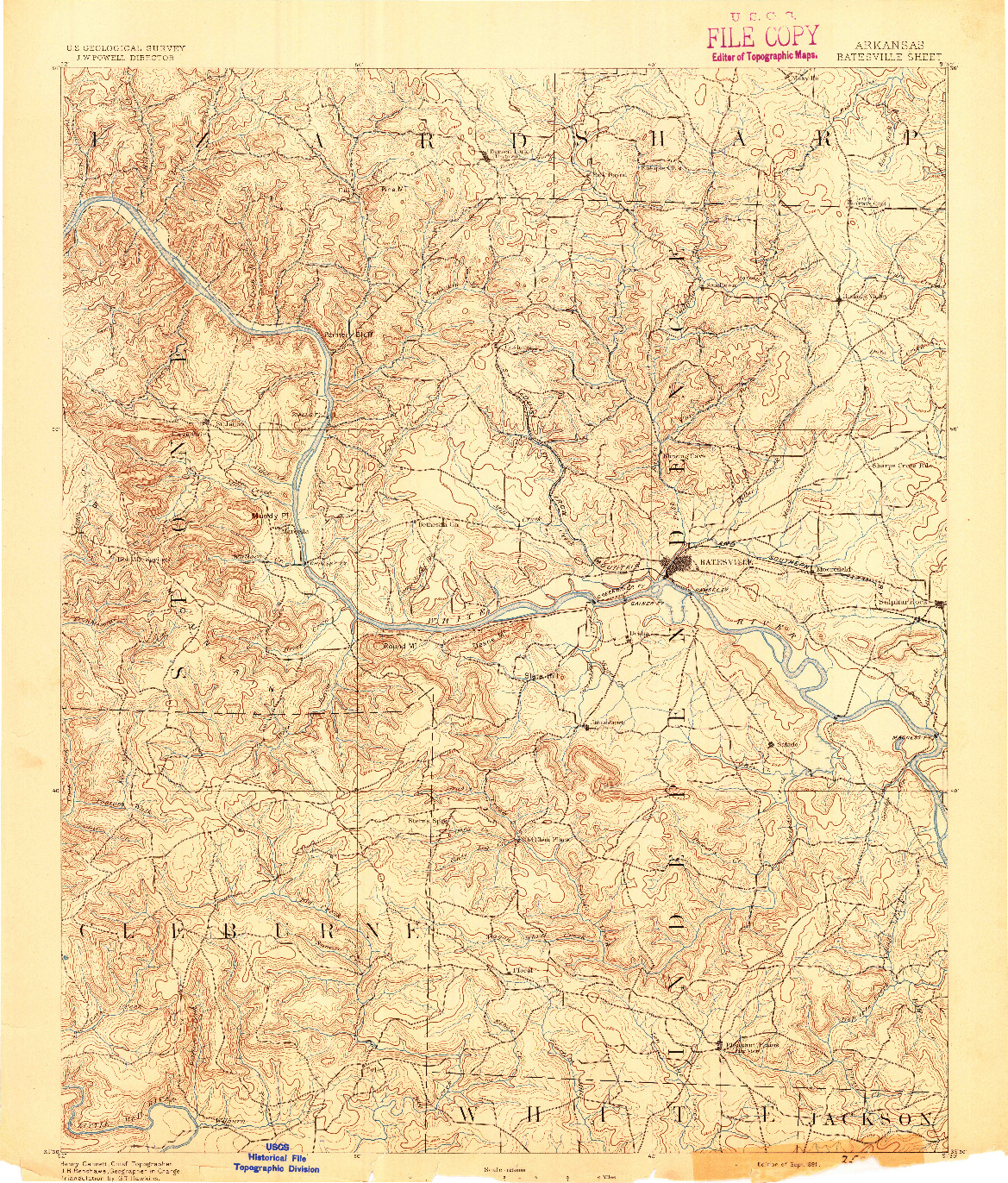 USGS 1:125000-SCALE QUADRANGLE FOR BATESVILLE, AR 1891