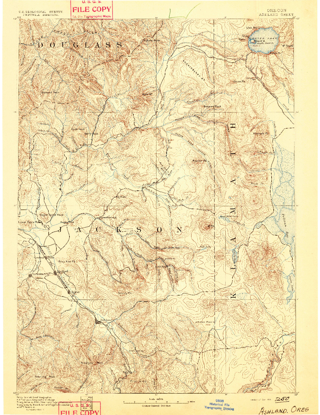 USGS 1:250000-SCALE QUADRANGLE FOR ASHLAND, OR 1891