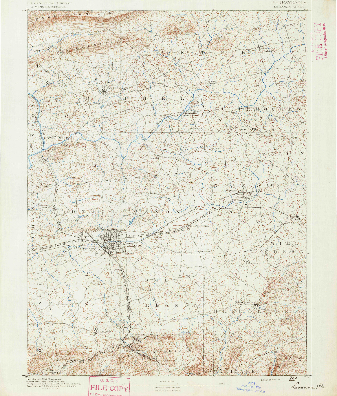 USGS 1:62500-SCALE QUADRANGLE FOR LEBANON, PA 1891