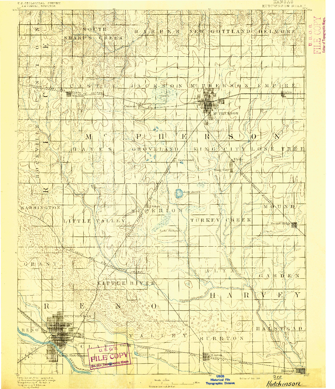 USGS 1:125000-SCALE QUADRANGLE FOR HUTCHINSON, KS 1891