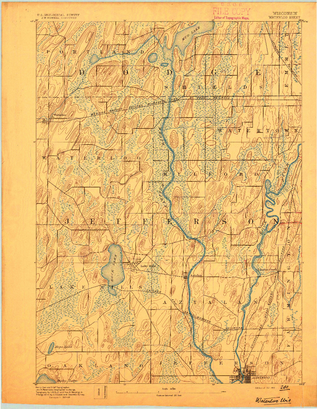 USGS 1:62500-SCALE QUADRANGLE FOR WATERLOO, WI 1891