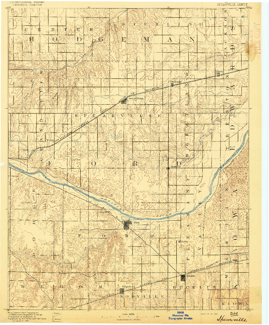 USGS 1:125000-SCALE QUADRANGLE FOR SPEARVILLE, KS 1892