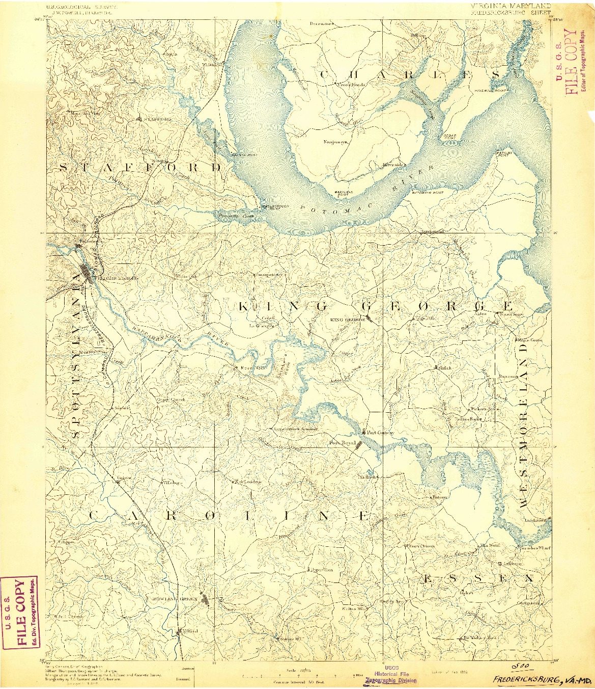 USGS 1:125000-SCALE QUADRANGLE FOR FREDERICKSBURG, VA 1892
