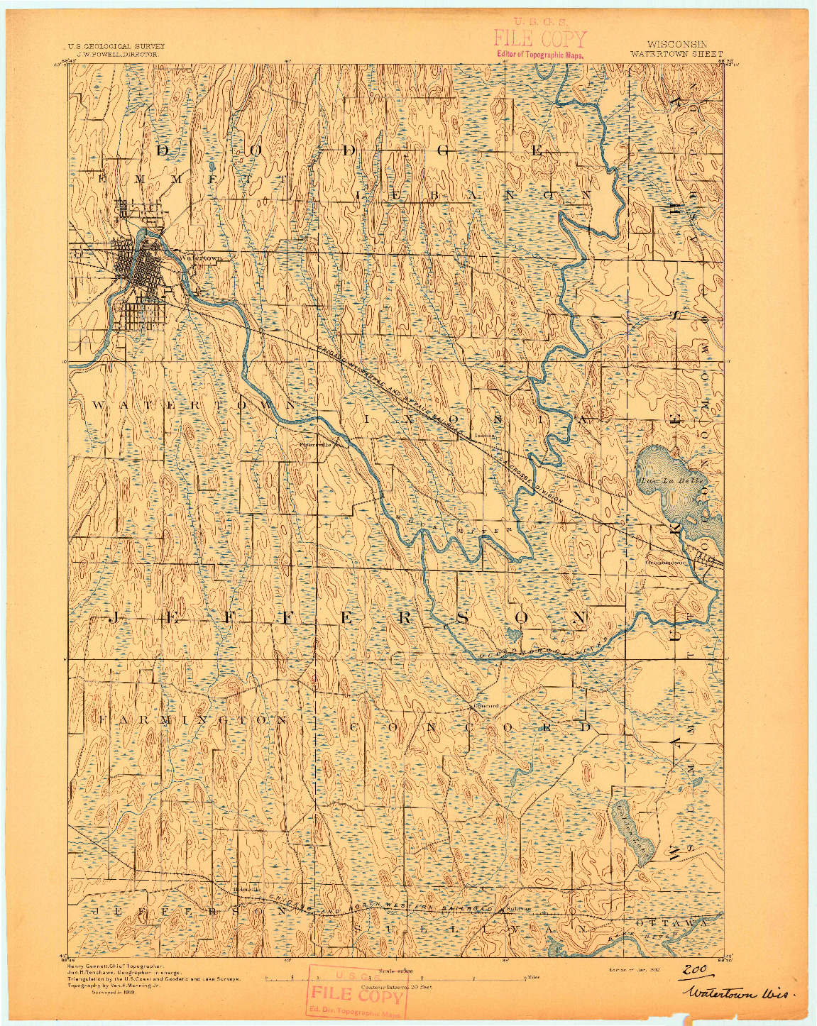 USGS 1:62500-SCALE QUADRANGLE FOR WATERTOWN, WI 1892