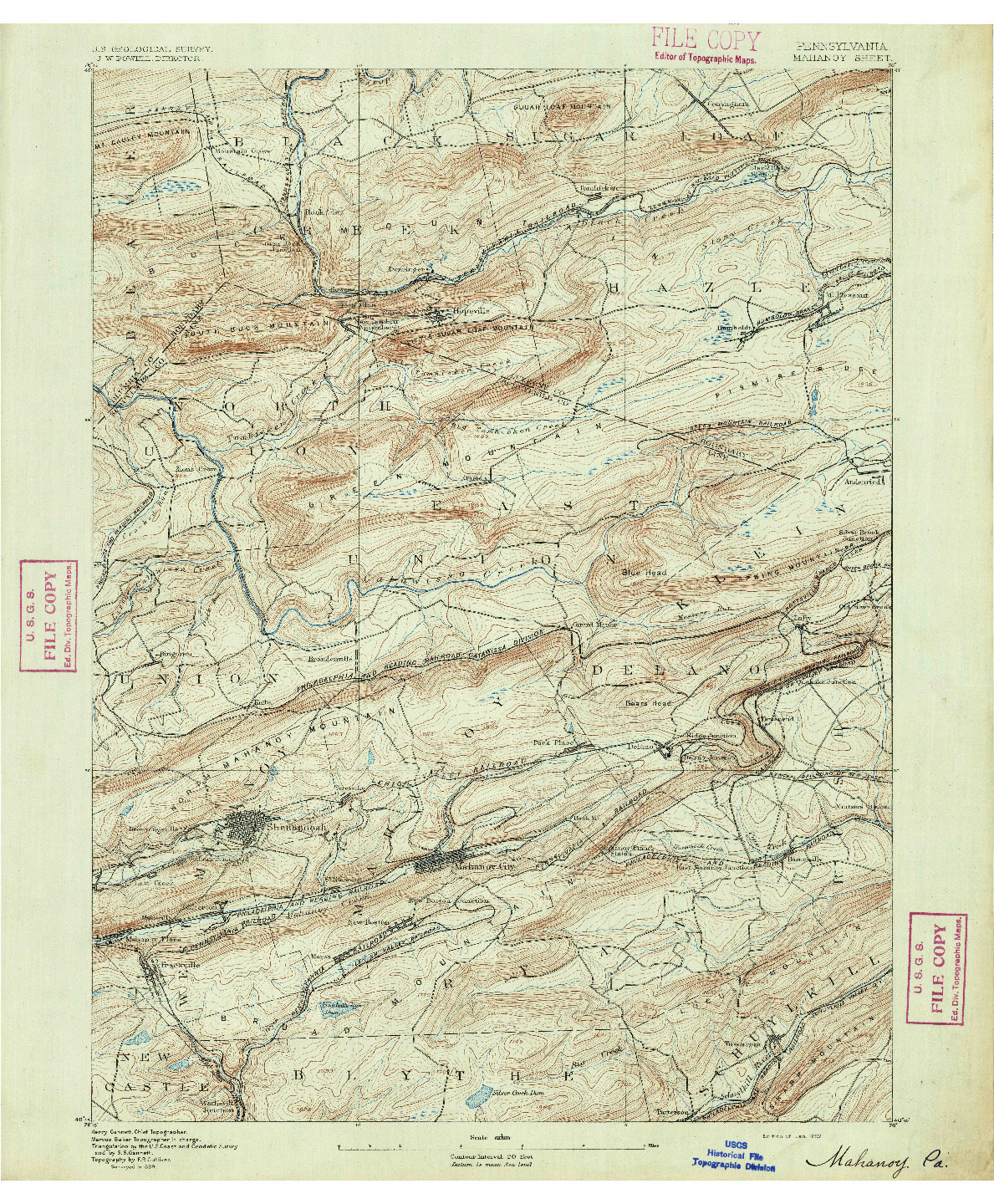 USGS 1:62500-SCALE QUADRANGLE FOR MAHANOY, PA 1892