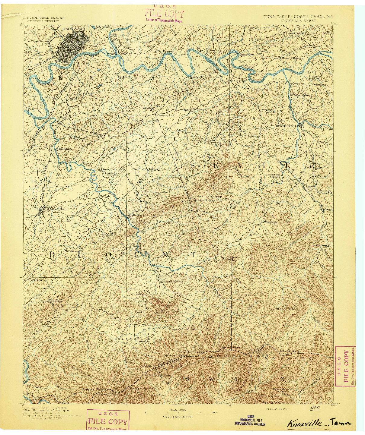 USGS 1:125000-SCALE QUADRANGLE FOR KNOXVILLE, TN 1892