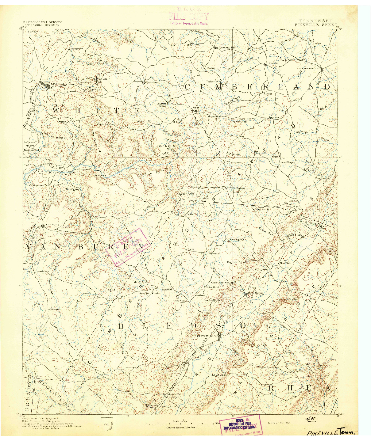 USGS 1:125000-SCALE QUADRANGLE FOR PIKEVILLE, TN 1892