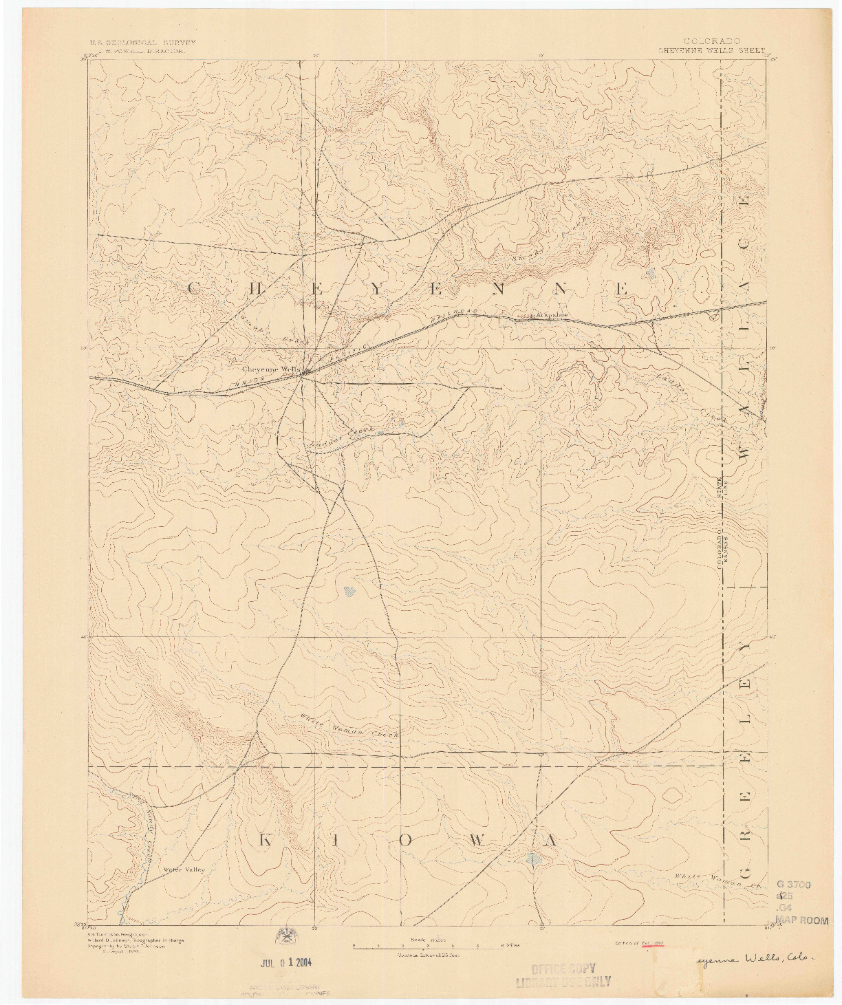 USGS 1:125000-SCALE QUADRANGLE FOR CHEYENNE WELLS, CO 1892