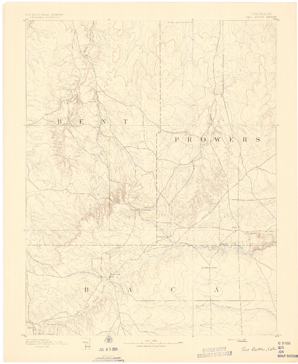 USGS 1:125000-SCALE QUADRANGLE FOR TWO BUTTE, CO 1892