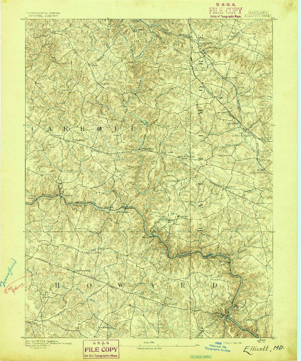 USGS 1:62500-SCALE QUADRANGLE FOR ELLICOTT, MD 1892