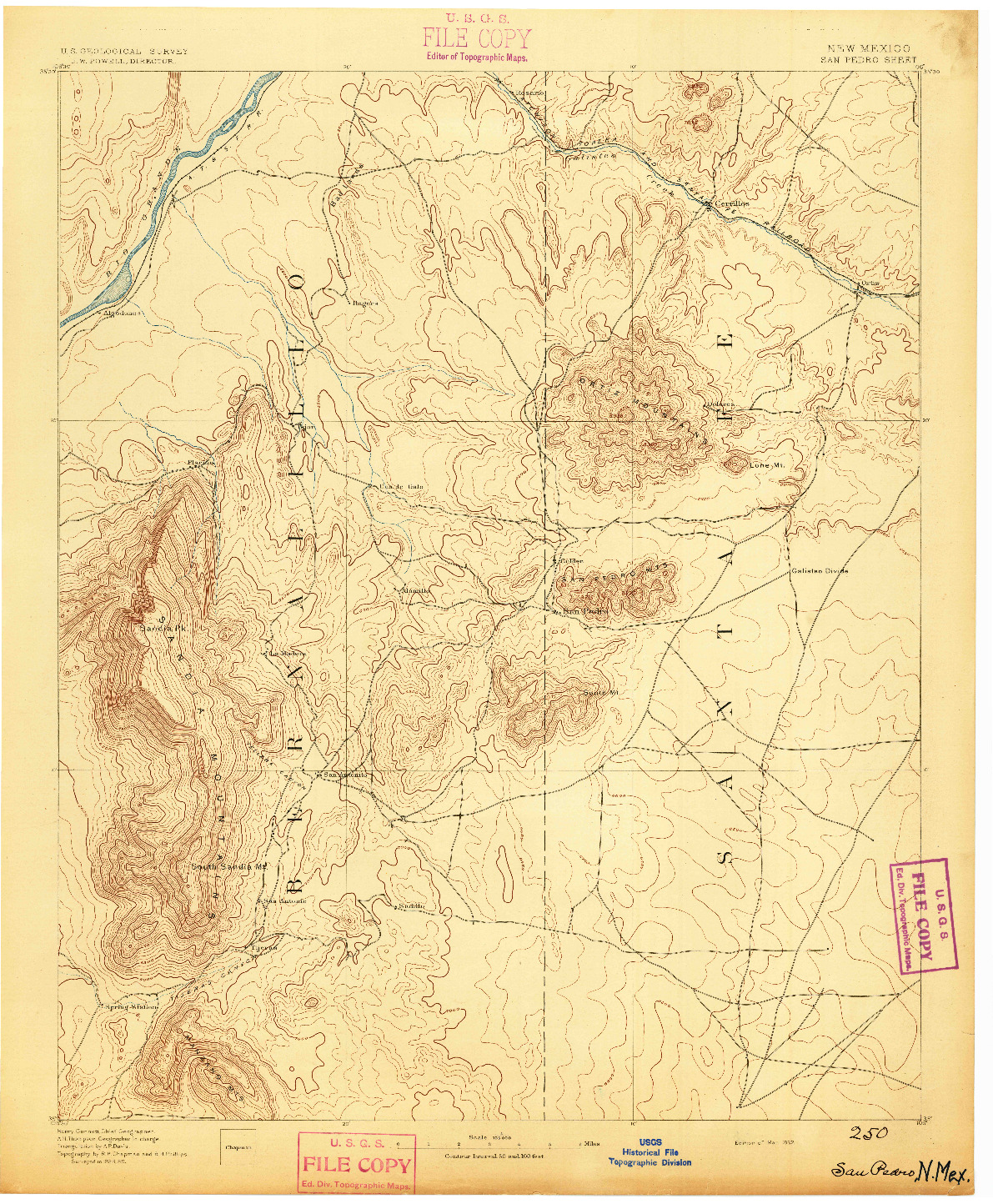 USGS 1:125000-SCALE QUADRANGLE FOR SAN PEDRO, NM 1892
