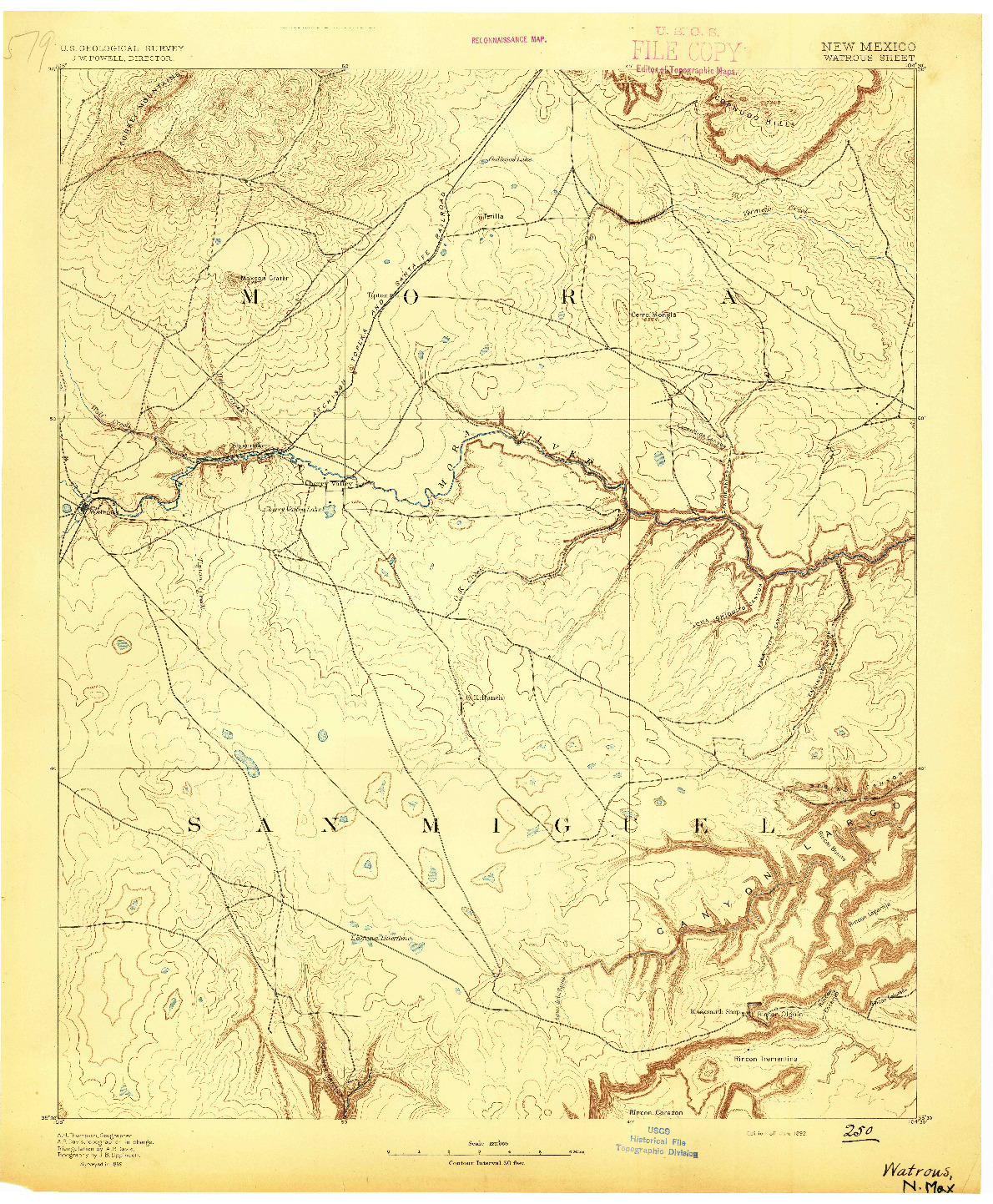 USGS 1:125000-SCALE QUADRANGLE FOR WATROUS, NM 1892