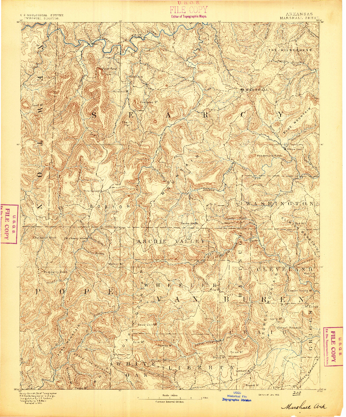 USGS 1:125000-SCALE QUADRANGLE FOR MARSHALL, AR 1892